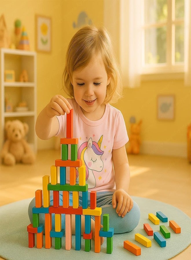 PRETOX 120 pcs Colorful Wooden Building Blocks for Kids - Educational Domino Set for Boys & Girls - Indoor Fun Games & Party Activities - Toys for Ages 3 to 12 Years (12 Colors) - Image 2